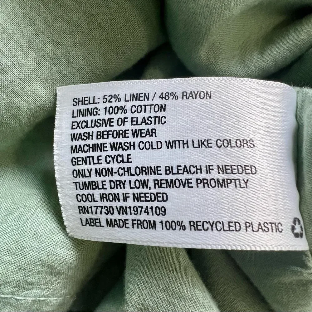 UNIVERSAL THREAD Linen Blend Midi Dress Lined Buttons Pockets Green Shite Medium - Picture 8 of 12